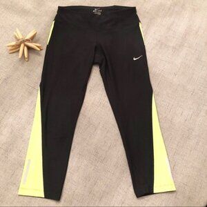 Nike Crop Leggings Black Yellow Yoga Pant Small